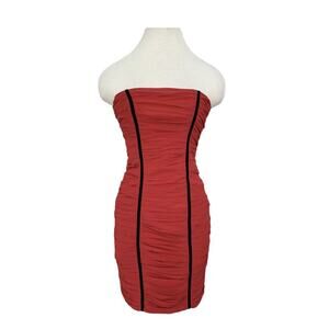 Vintage Y2K Cute Goth Ruched Draped Dress Strapless Red Chiffon NEM Small Mini